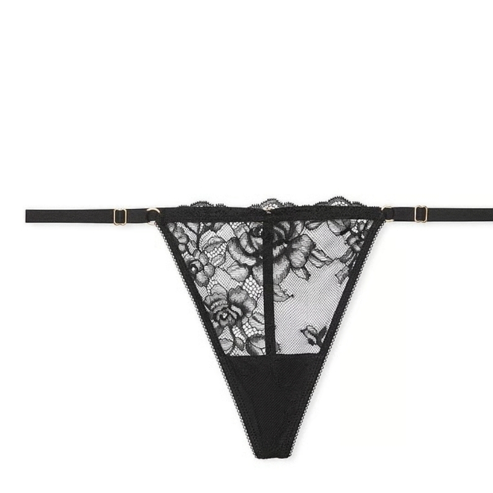 Victoria's Secret Black Floral Lace Thongs